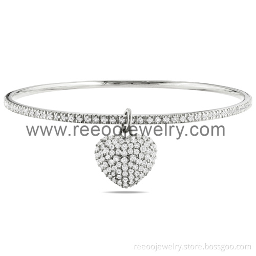 Heart Design Silver Charm Bracelet, Sterling Silver Nature Stone Bracelet
